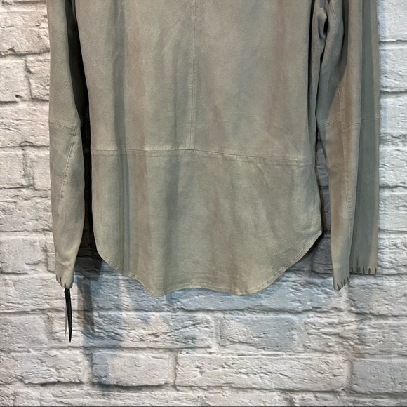 NWT Brooke & Goldie Women’s Large Goat Leather Light Grey V-Neck Long Sleeve Top - Picture 6 of 13